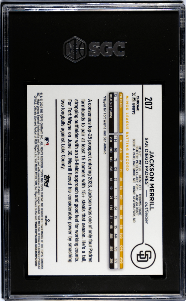 2024 Topps Chrome Jackson Merrill #207 Green Raywave Refractor SGC 9