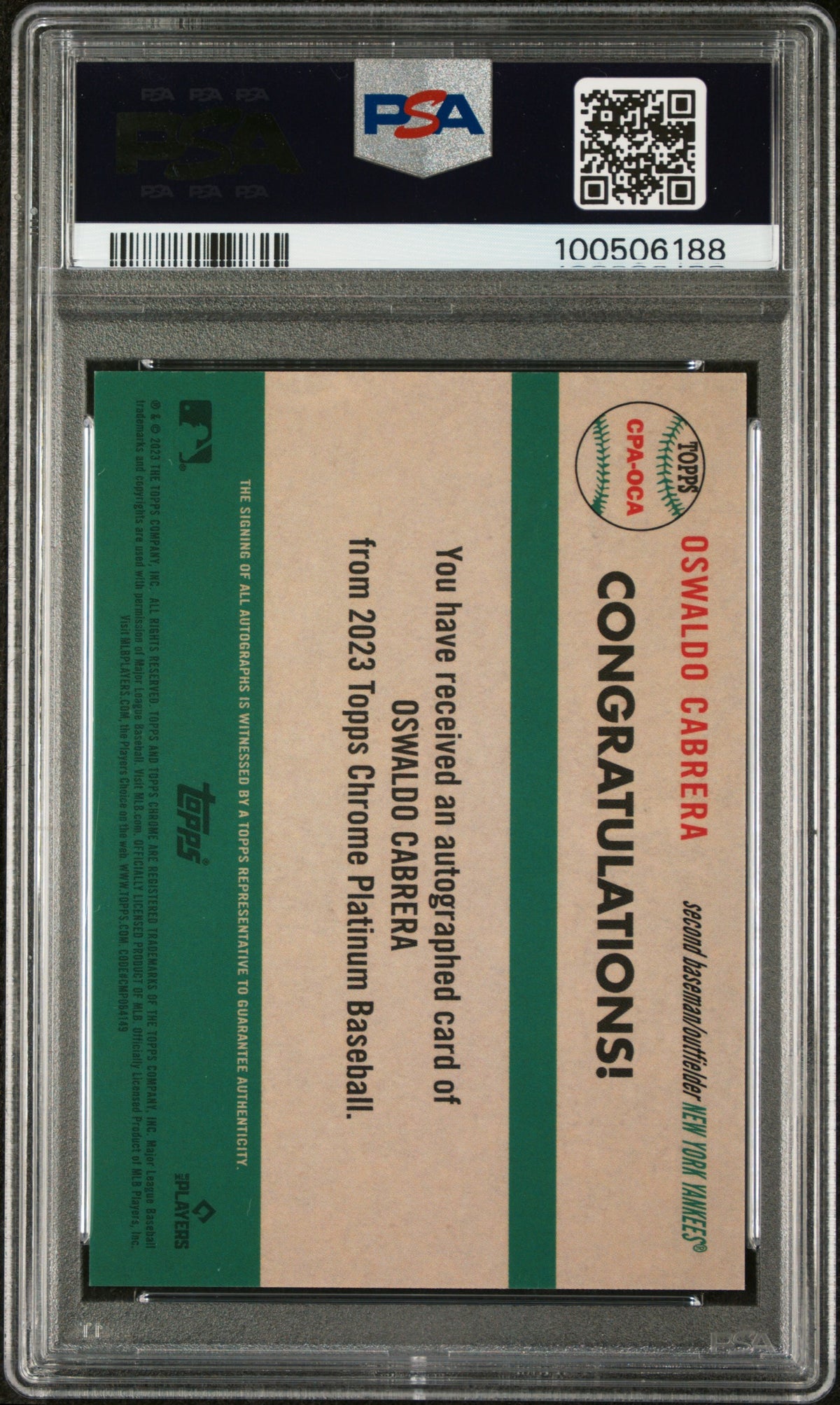 2023 Topps Chrome Platinum Anniversary Autographs Oswaldo Cabrera #OCA PSA 8