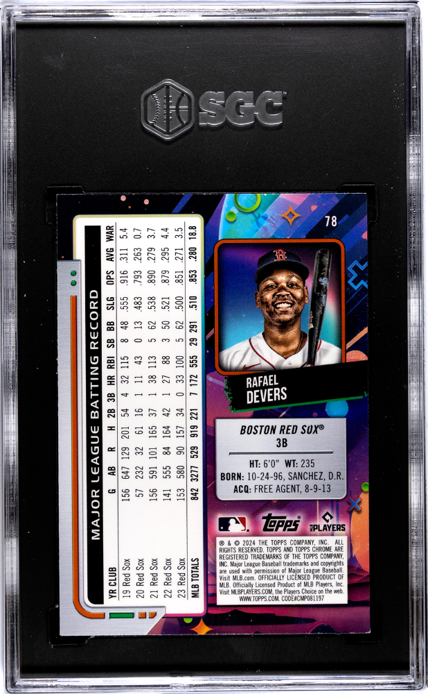 2024 Topps Cosmic Chrome Rafael Devers #78 Green Space Dust Refractor SGC 8