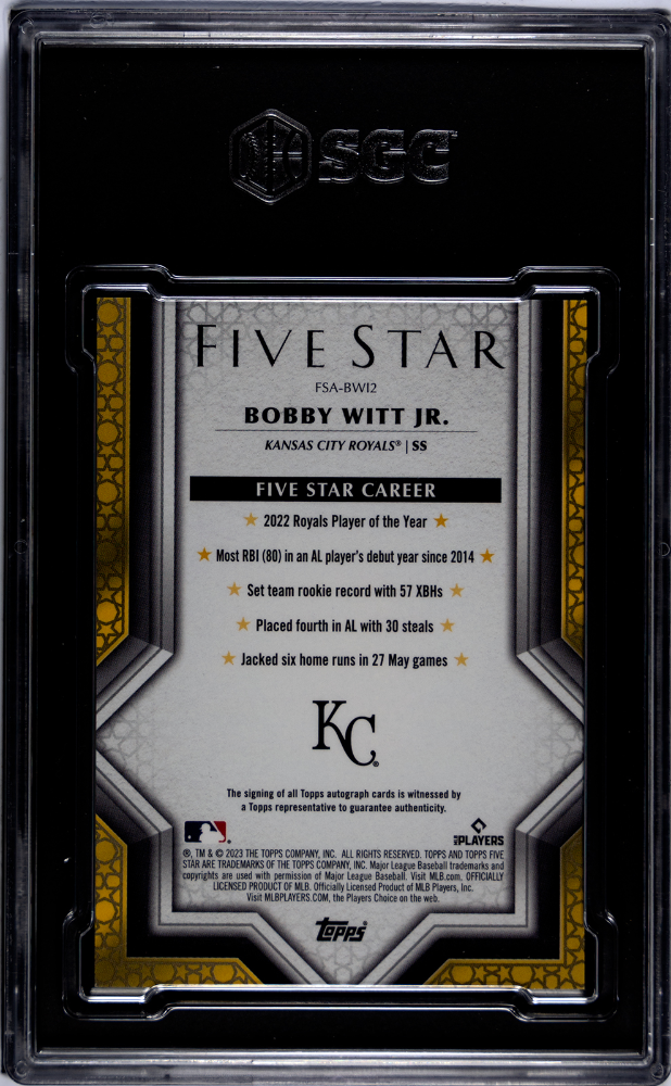 2023 Topps Five Star Bobby Witt JR. #FSA-BWI2 Autograph SGC 8.5 Auto 10