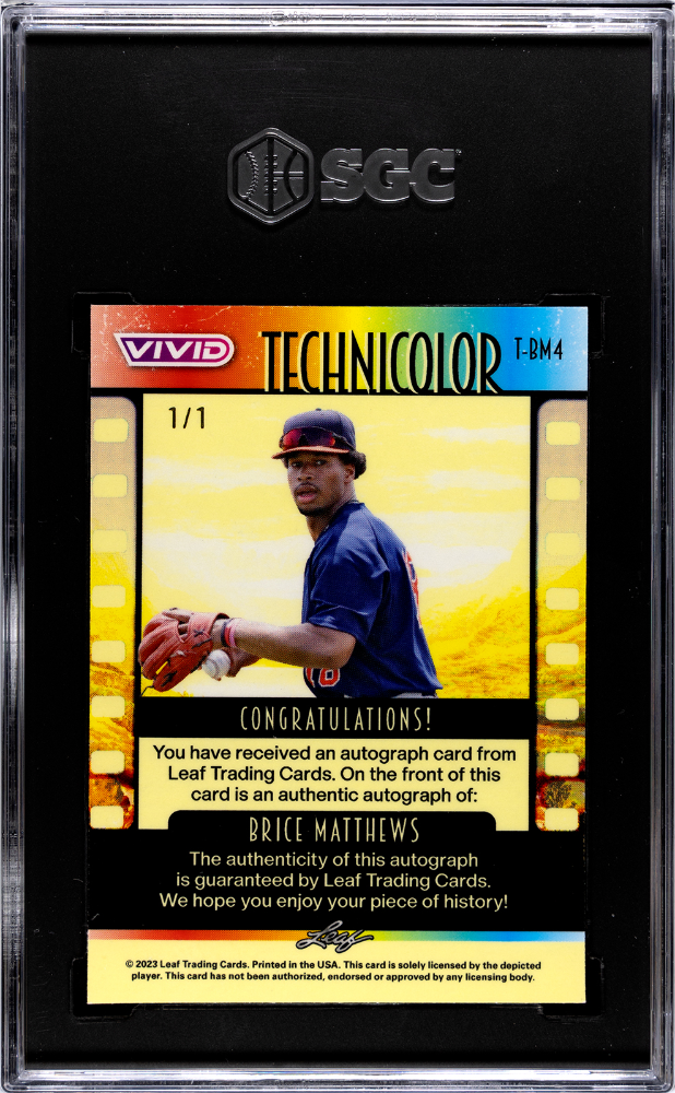 2023 Leaf Brice Matthews #T-BM4 Techni Super Prismatic Gold 1 1 SGC 9 Auto 10
