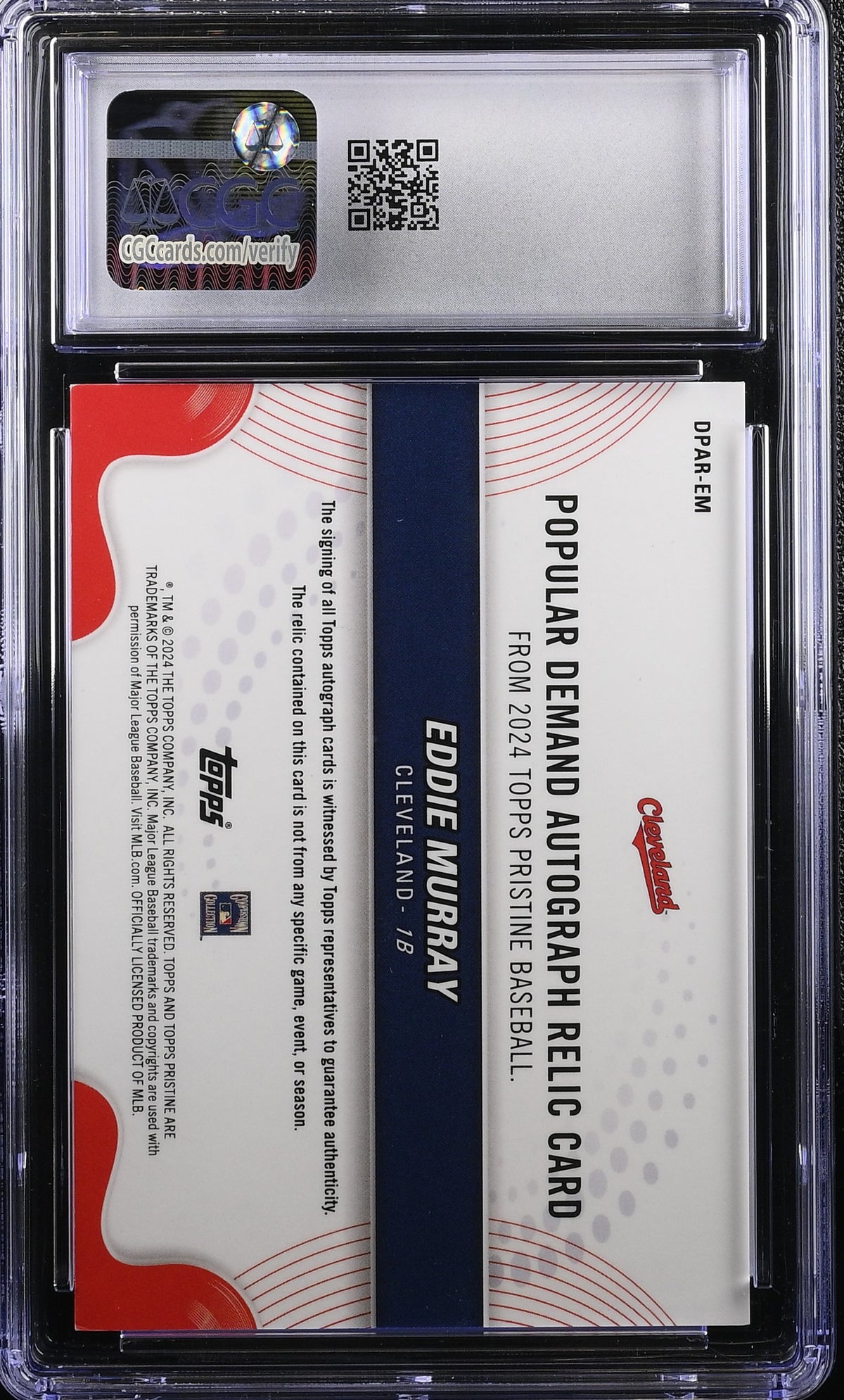 2024 Topps Eddie Murray #DPAR-EM Gold Refractor Auto Relics 15/50 CGC 9 Auto 10