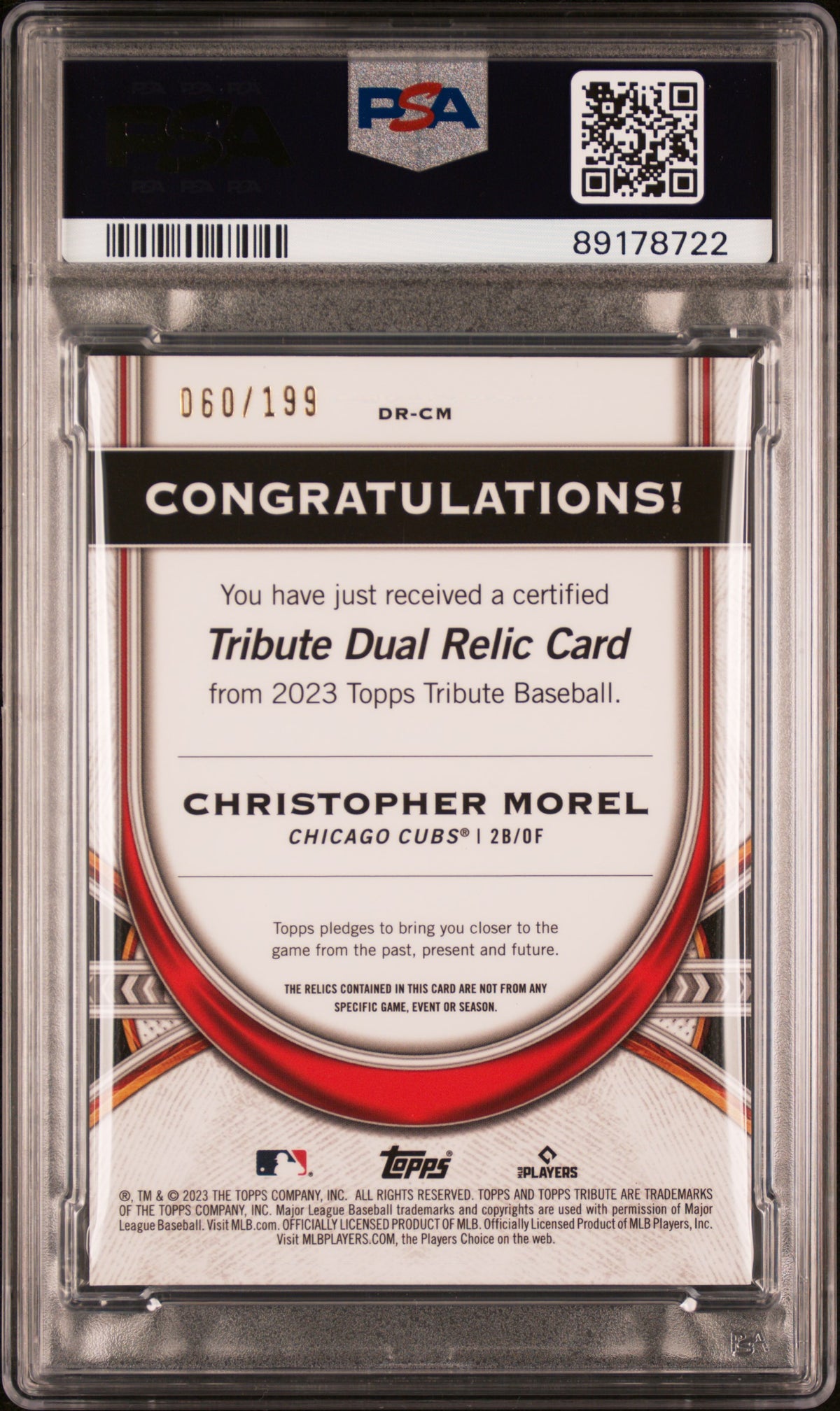 2023 Topps Tribute Dual Relics Single Player Christopher Morel #DRCM PSA 10