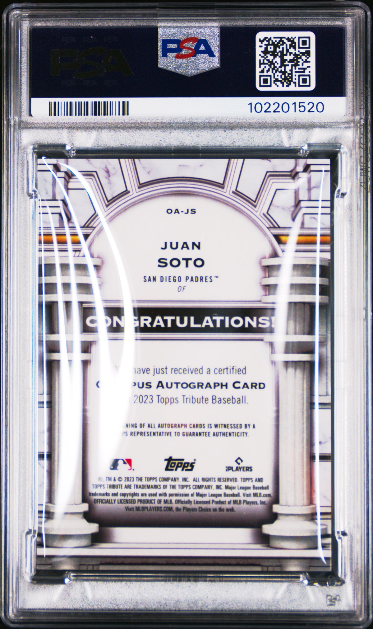 2023 Topps Tribute Olympus Autograph Juan Soto #OAJS 080/100 PSA 9