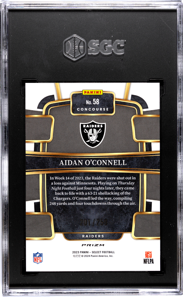 2023 Panini Select Aidan O'connell #58 Tri Color Prizm SGC 10
