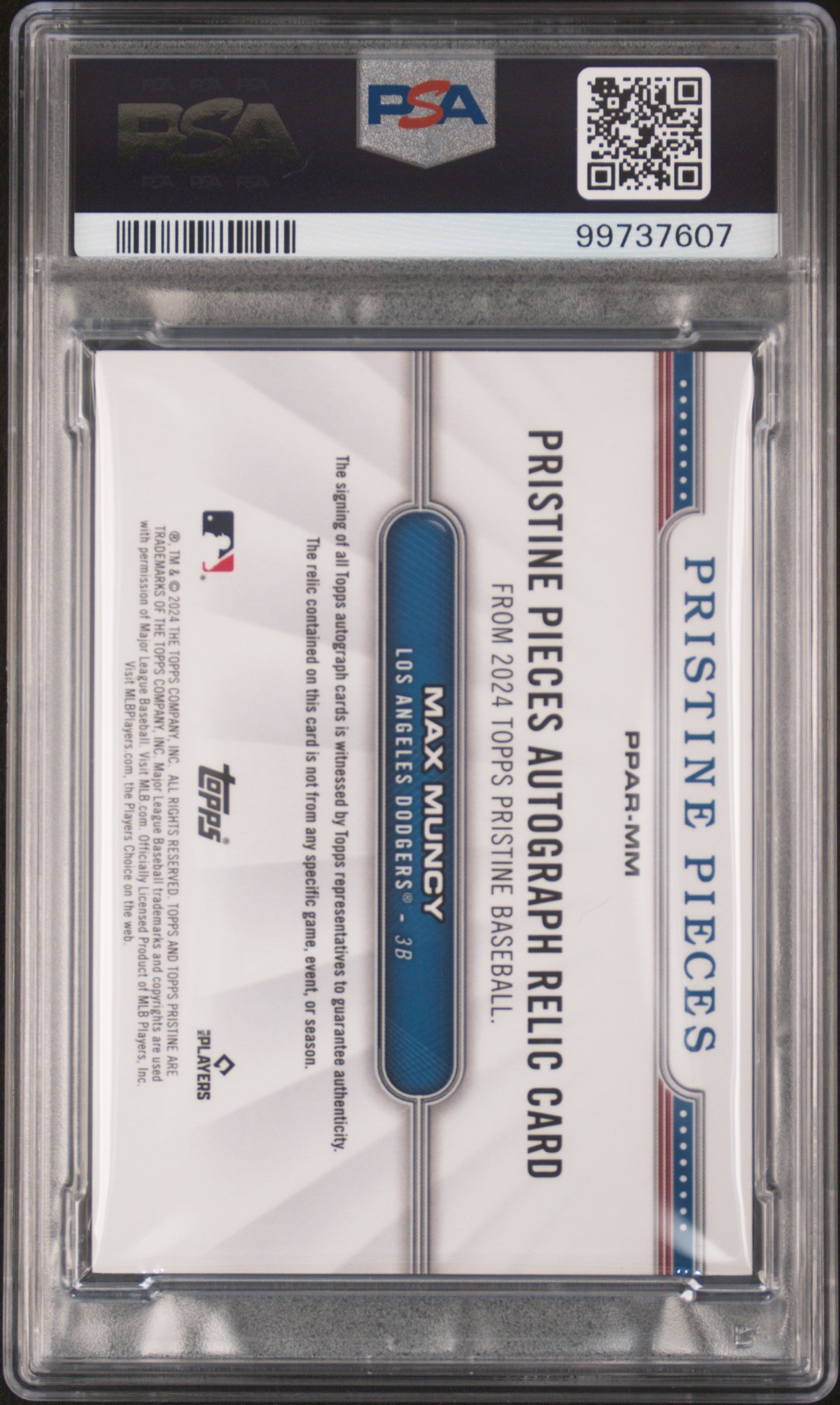 2024 Topps Pristine Pieces Auto Relics Max Muncy #MM RL Red Refractor 2/5 PSA 9