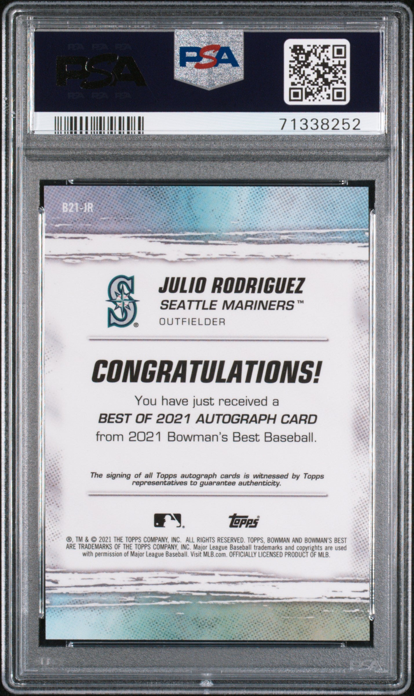 2021 Bowman's Best Best Of 2021 Autographs Julio Rodriguez #B21JR PSA 10