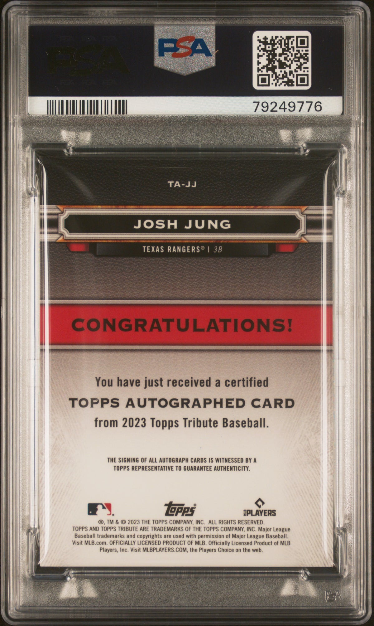 2023 Topps Tribute Tribute Autograph Josh Jung #TAJJ 120/199 PSA 9 Auto 10
