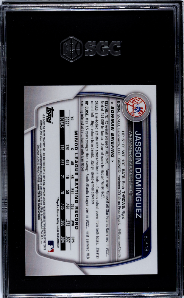 2023 Bowman Jasson Dominguez #BCP-18 CHR. Pros. Lava Refractor SGC 10