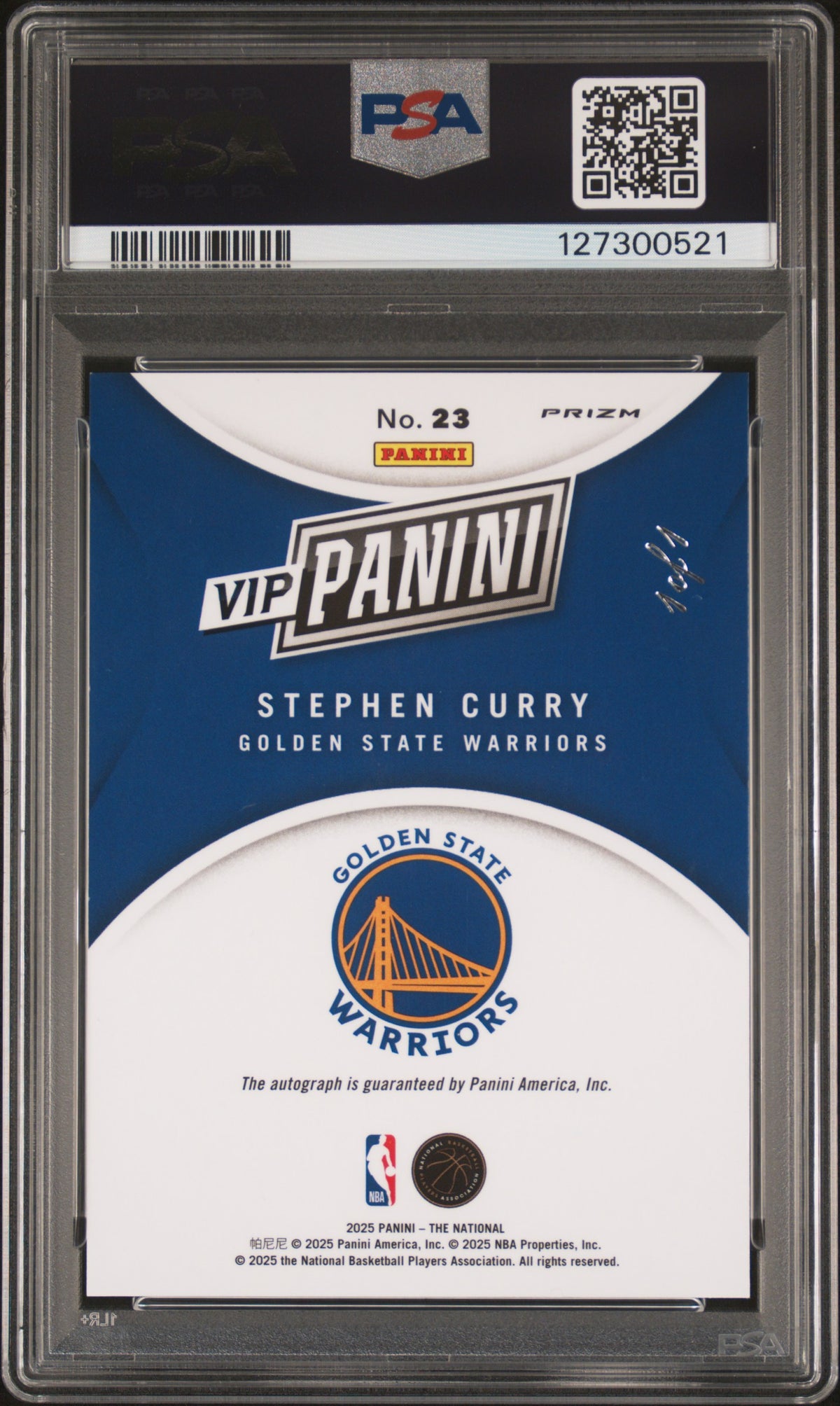 2025 Panini National Collectors Gold Stephen Curry #23 Auto Vinyl 1/1 PSA Auto