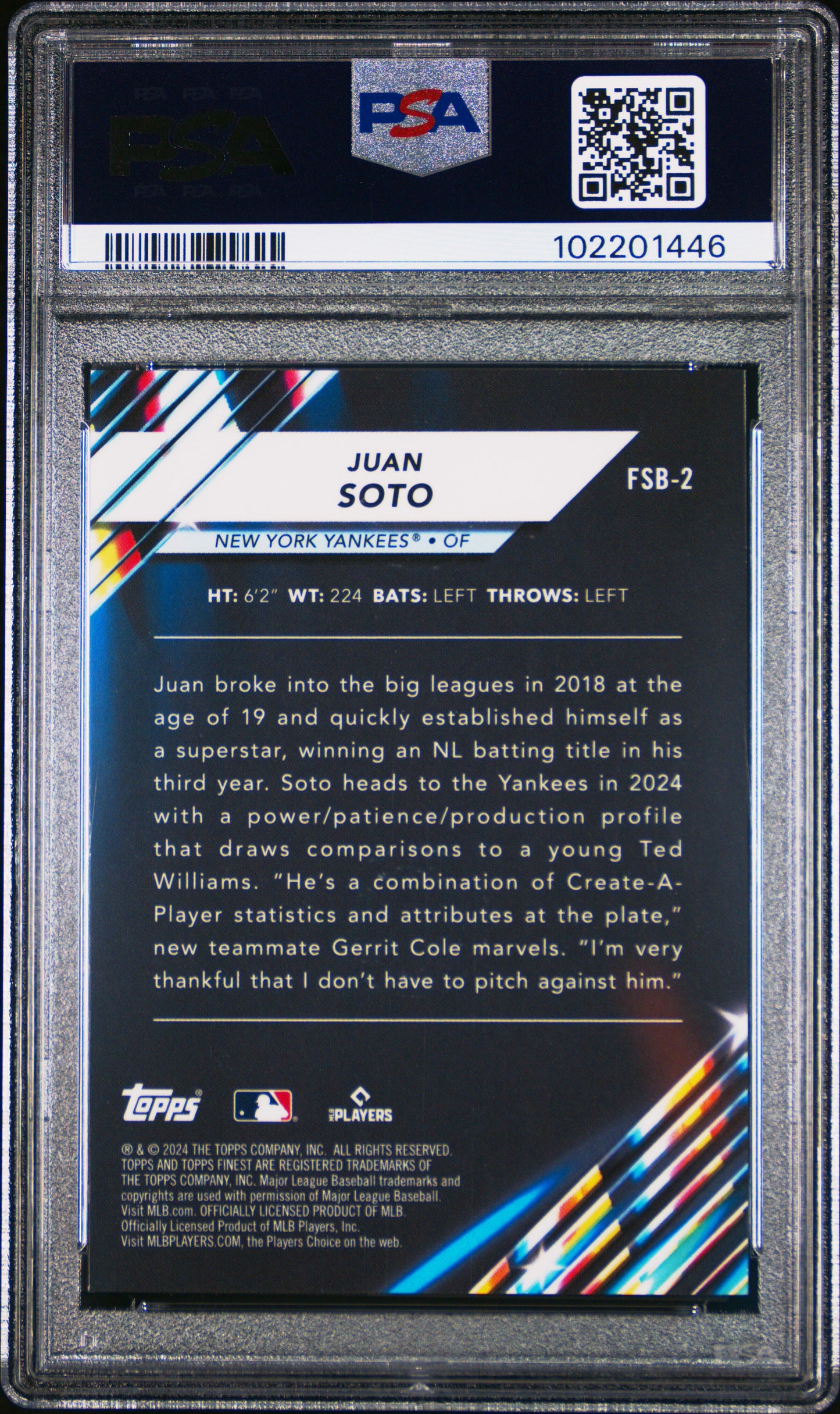 2024 Topps Finest Future So Bright Juan Soto #FSB2 Gold Ref 50/50 PSA 10