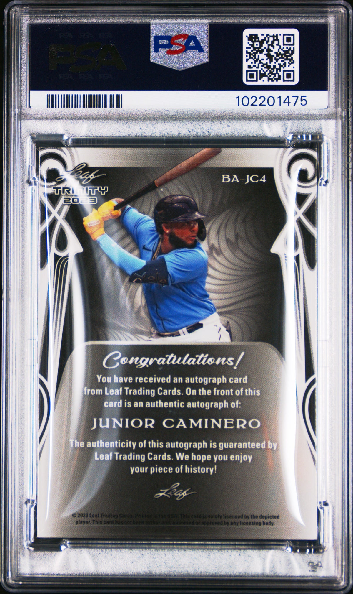 2023 Leaf Trinity Autographs Junior Caminero #BAJC4 Bronze 66/99 PSA 9