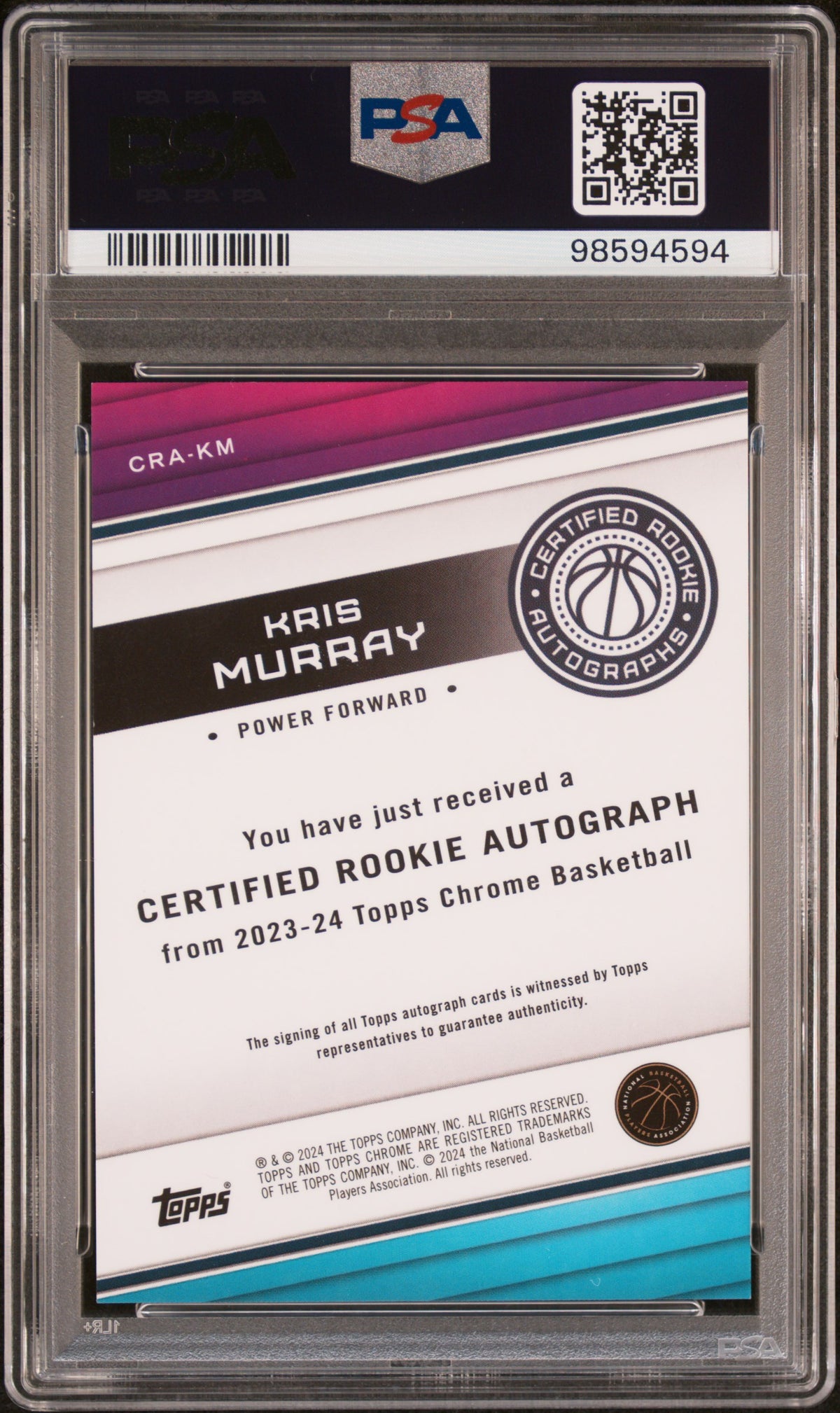 2023 Topps Chrome Certified Rc Auto Kris Murray #CRAKM RK Geometric Purple PSA 9