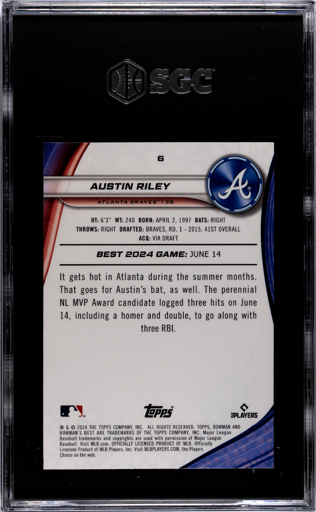 2024 Bowman's Best Austin Riley #6 Green Mini Diamond Refractor SGC 9.5
