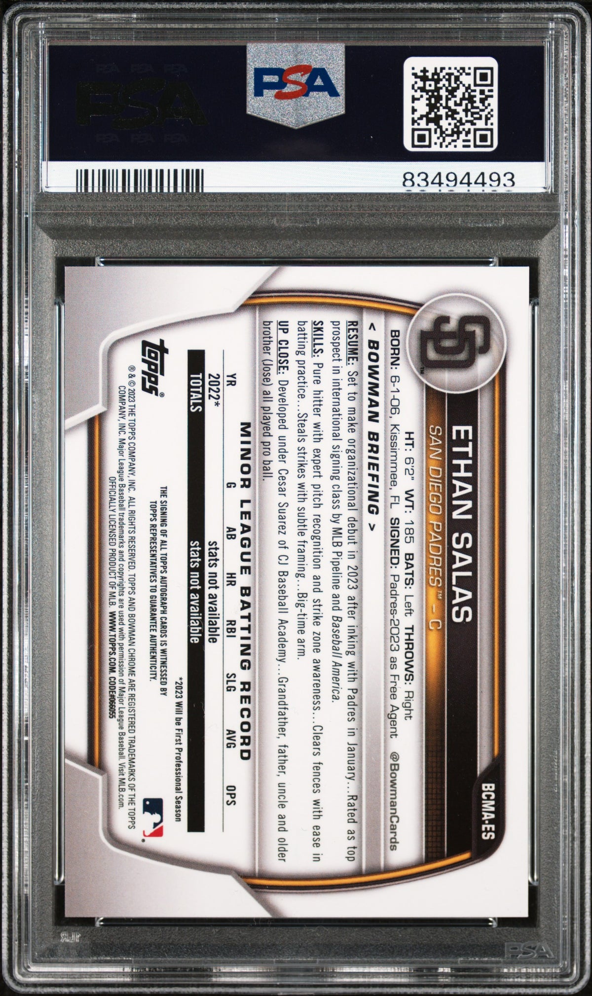 2023 Bowman Chrome Mega Box Autographs Ethan Salas #ES PSA 10