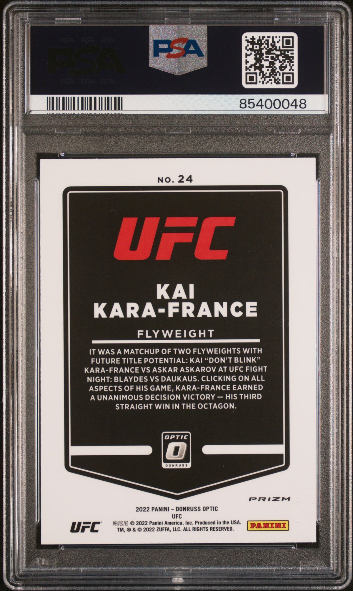 2022 Panini Donruss Optic UFC Kai Kara-France #24 Photon PSA 9