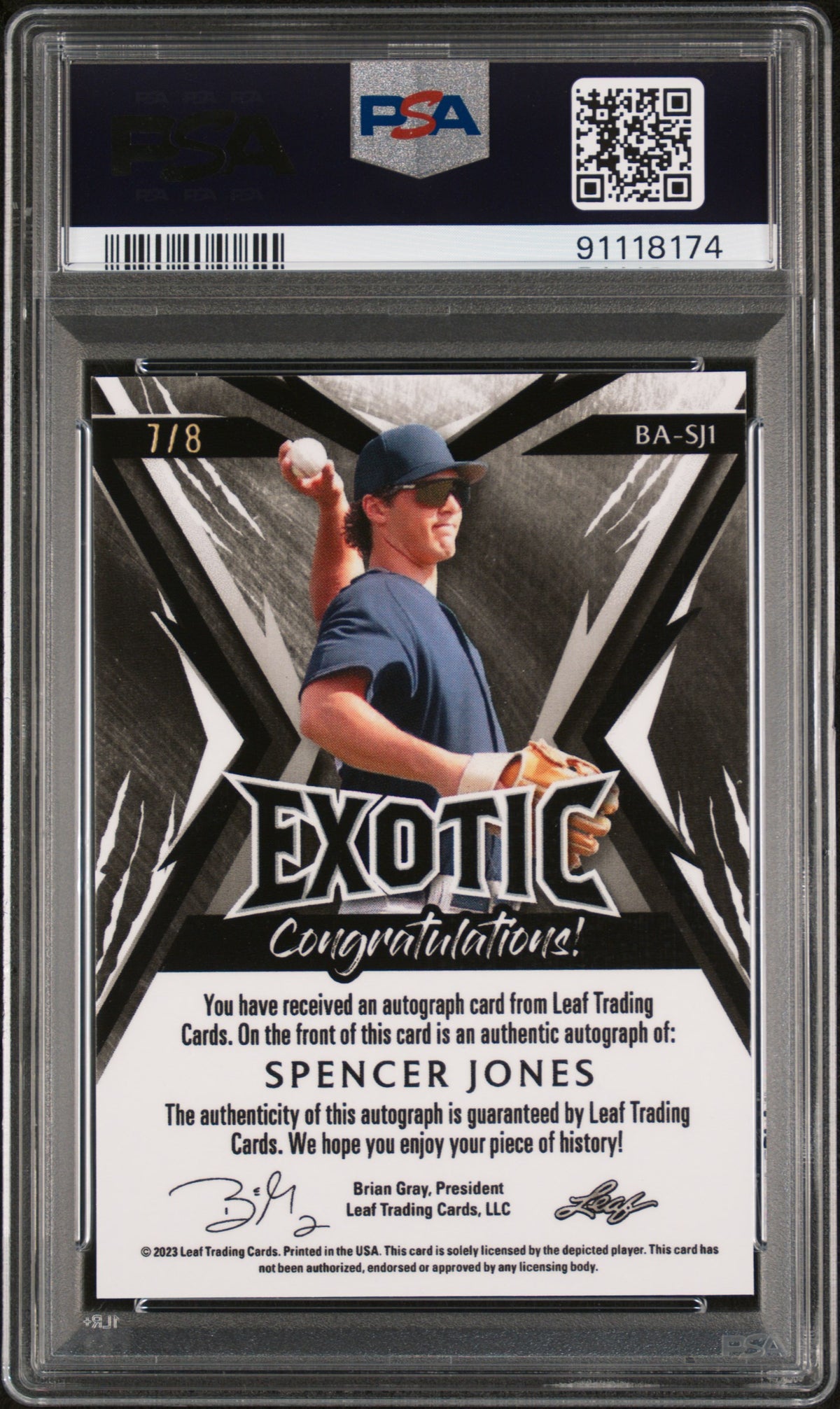 2023 Leaf Exotic Autographs Spencer Jones #BASJ1 Zebra Mojo PSA 9