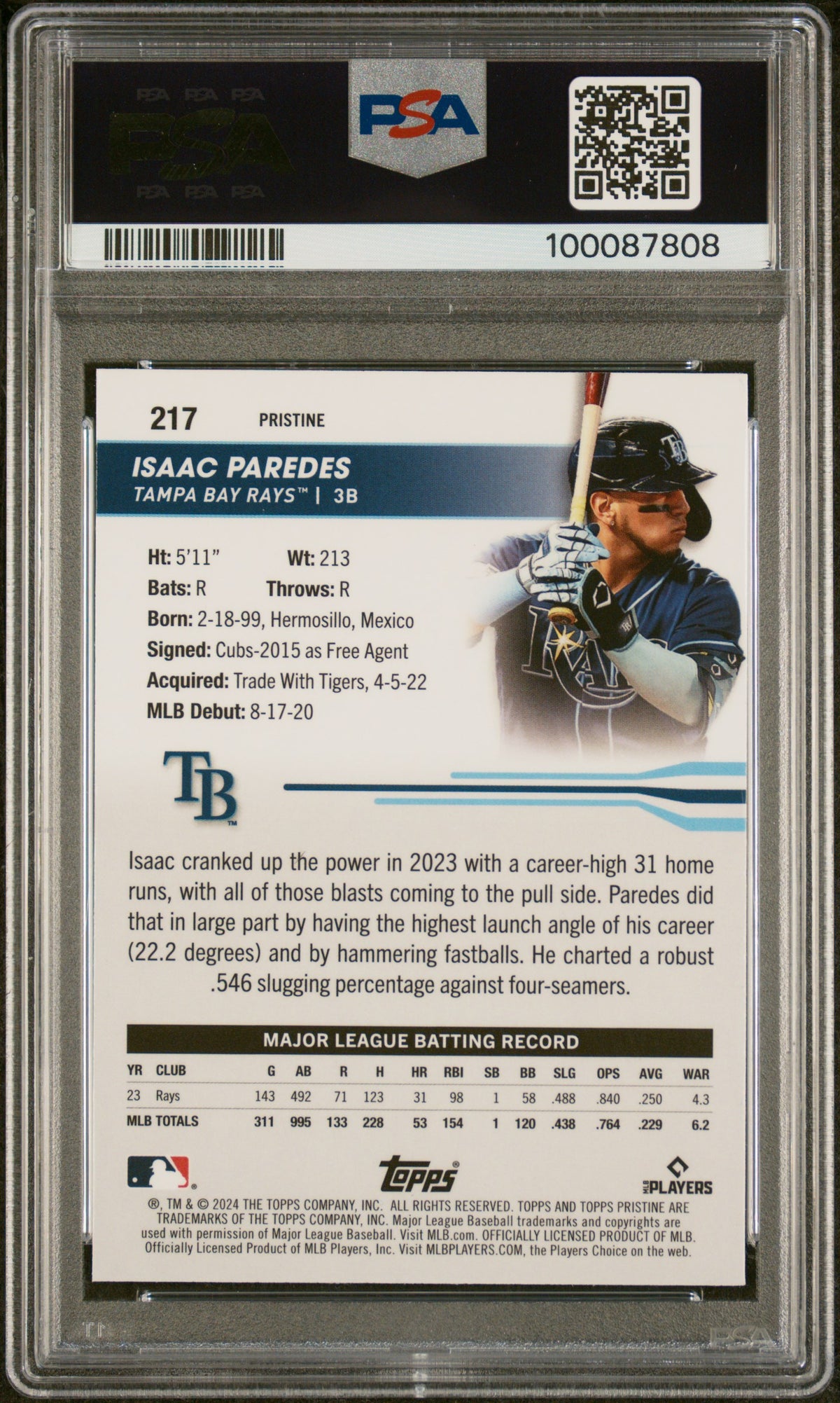 2024 Topps Pristine Isaac Paredes #217 Gold 50/50 PSA 10