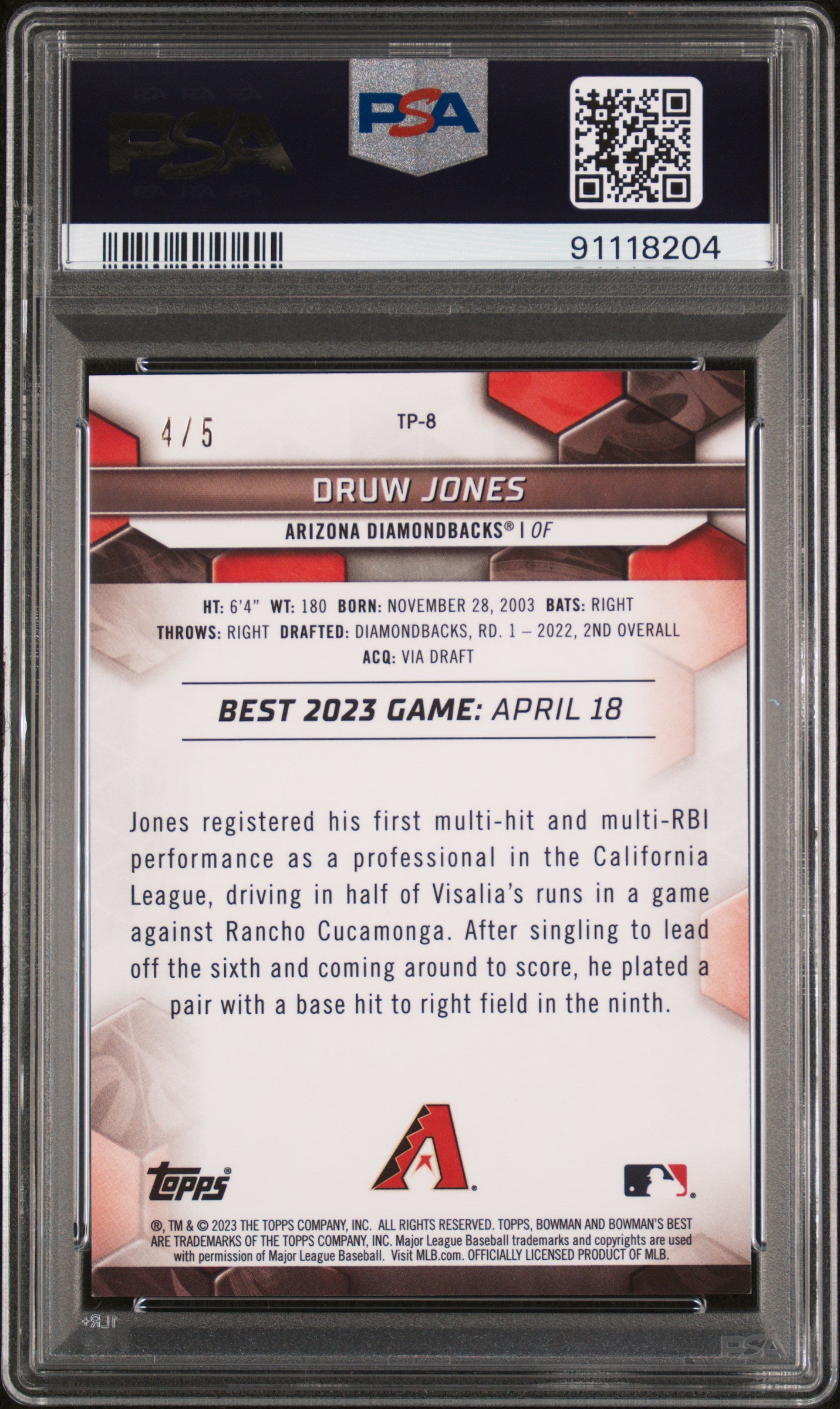 2023 Bowman's Best Top Prospects Druw Jones #TP8 Red Lava PSA 8