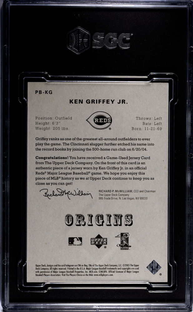 2005 Upper Deck Origins Ken Griffey JR. #PB-KG Mat. SGC 9