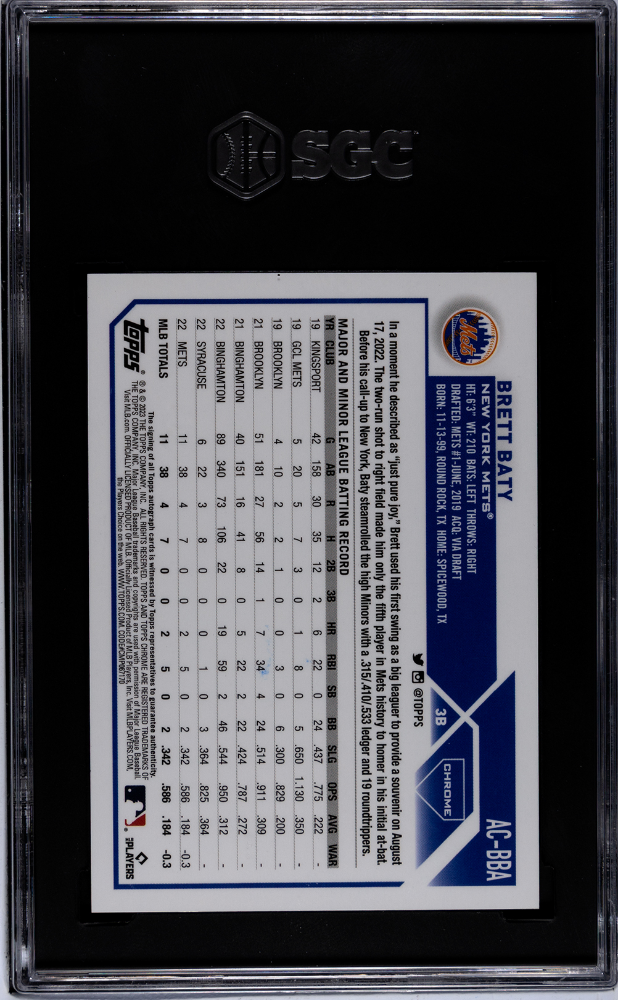 2023 Topps Chrome Update Brett Baty #AC-BBA Autograph SGC 9.5 Auto 10