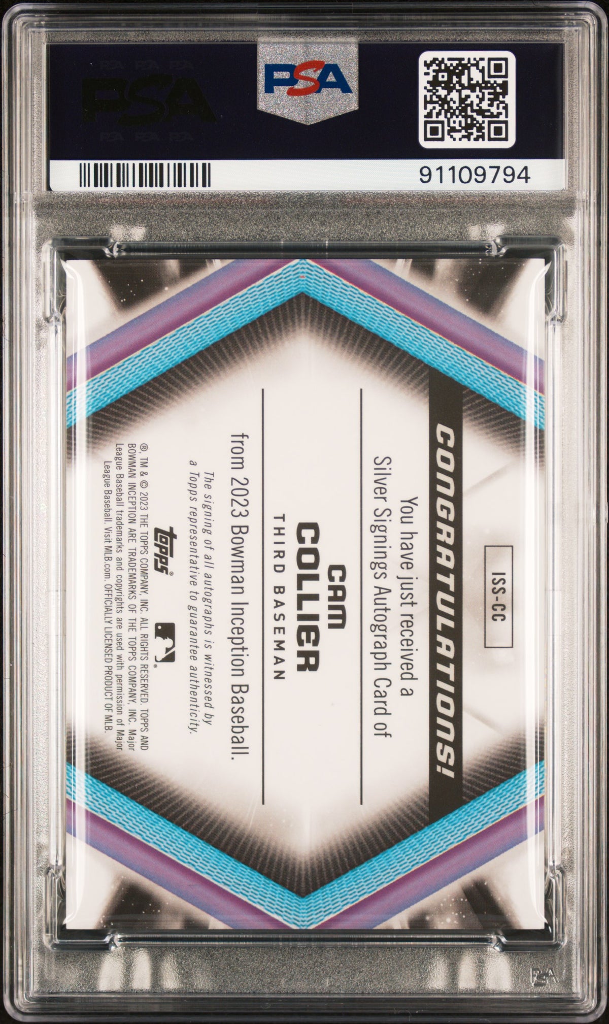 2023 Bowman Inception Silver Signings Cam Collier #ISSCC 081/101 PSA 10