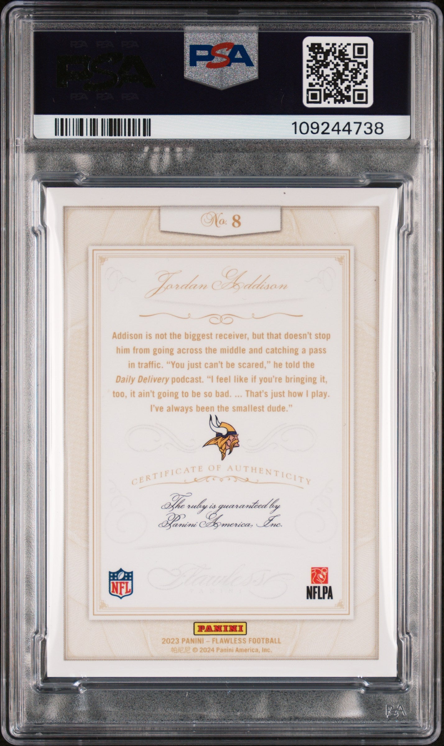 2023 Panini Flawless Anniversary Jordan Addison #8 08/10 PSA 8