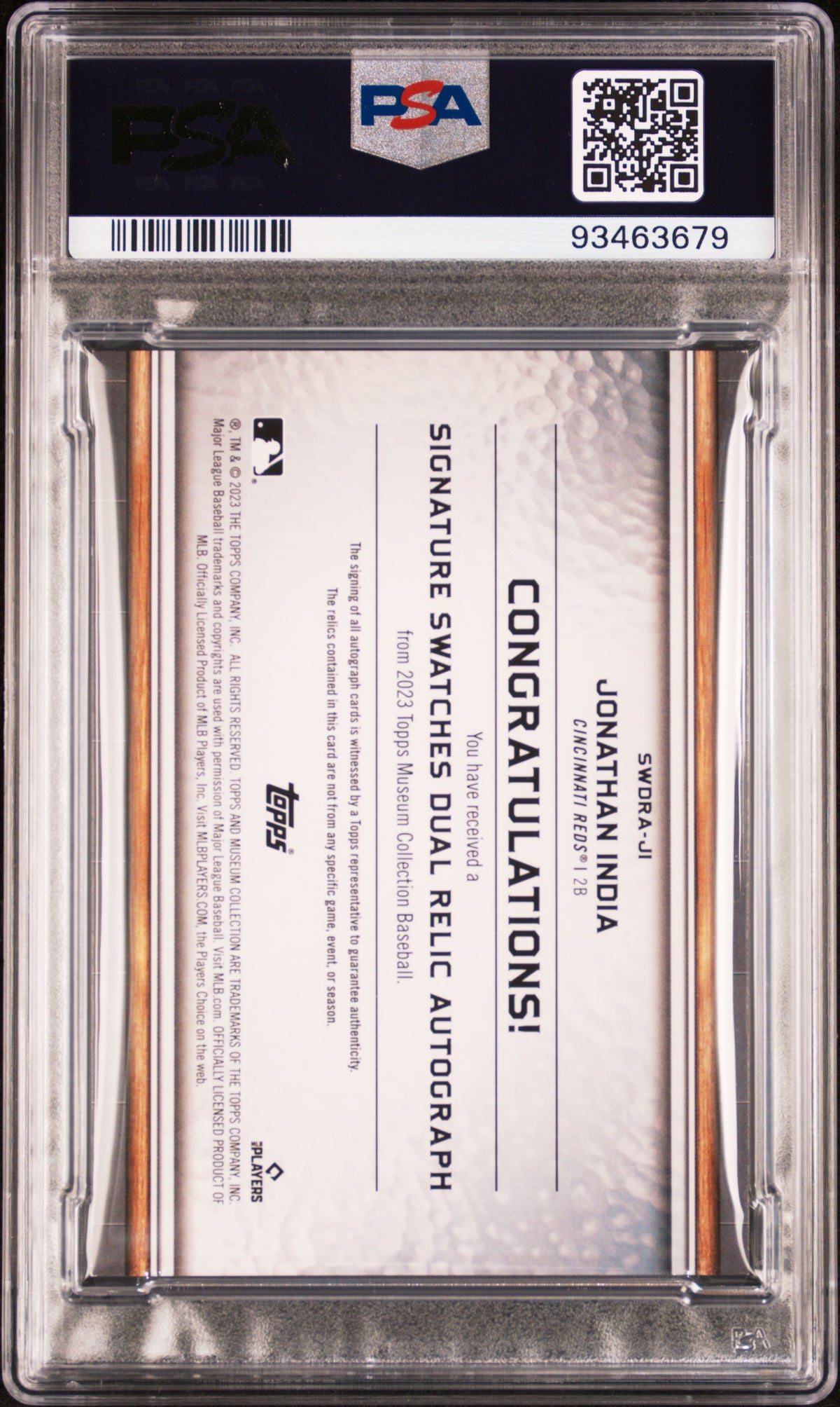 2023 Topps Museum -Swatches Dual Relic Auto Jonathan India #JI PSA 7