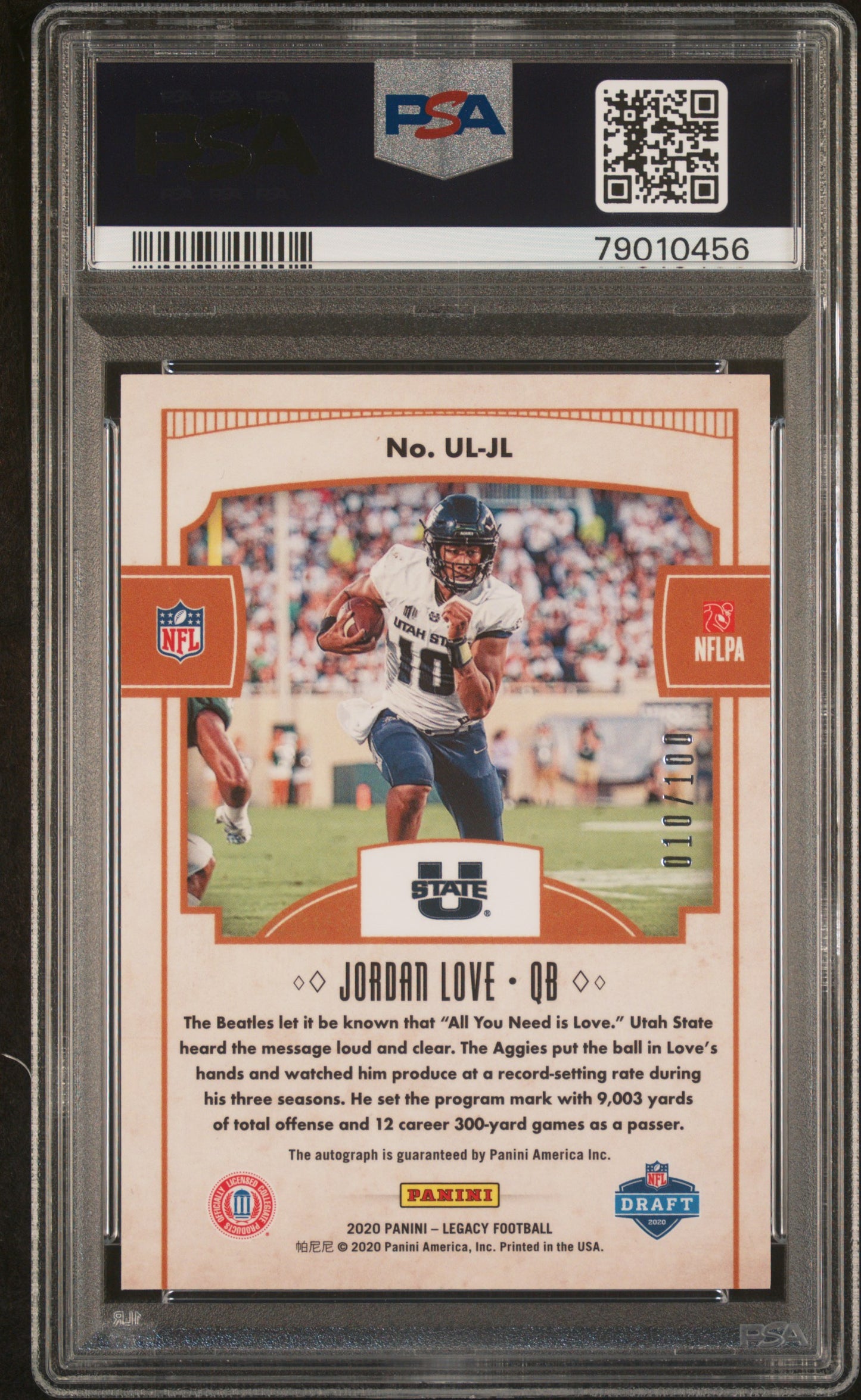 2020 Panini Legacy Under The Lights Jordan Love #ULJL Au Bronze PSA 9