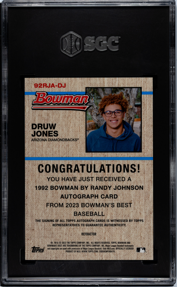 2023 Bowman's Best Druw Jones #92RJA-DJ '92 Randy Johnson Auto SGC 9.5 Auto 10