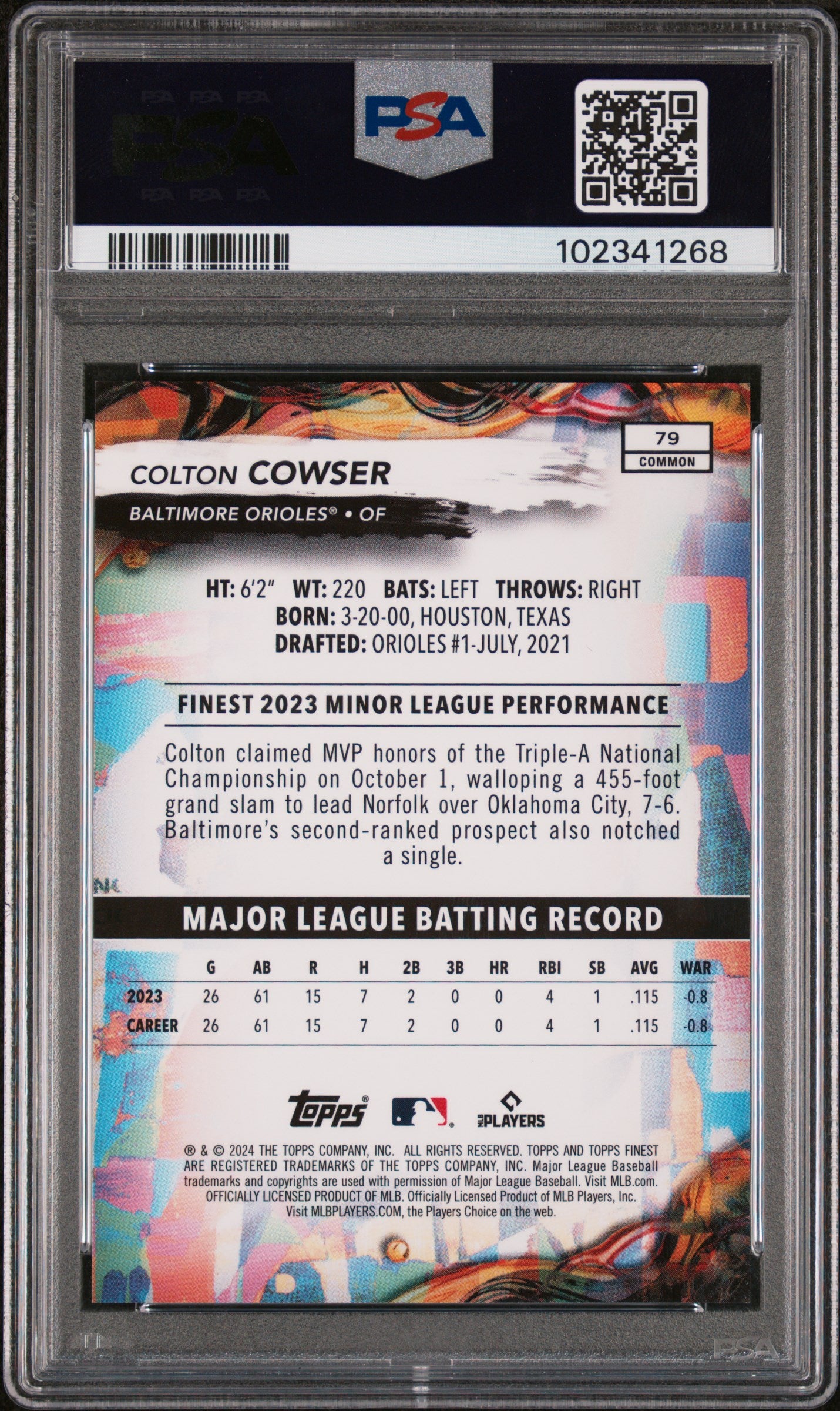 2024 Topps Finest Colton Cowser #79 Red Lava Refractor 03/10 PSA 10