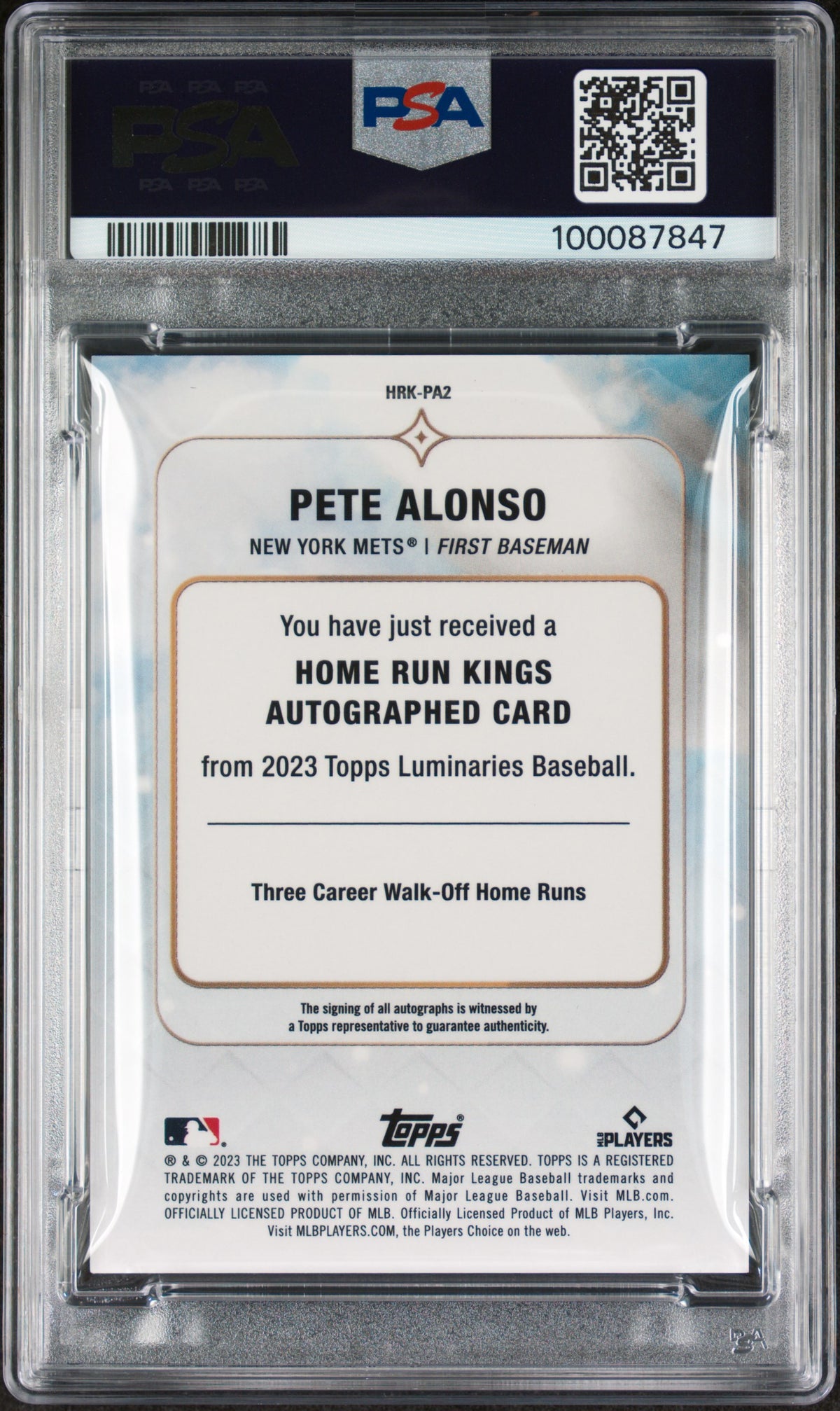 2023 Topps Luminaries Home Run Kings Autographs Pete Alonso #HRKPA2 14/15 PSA 10