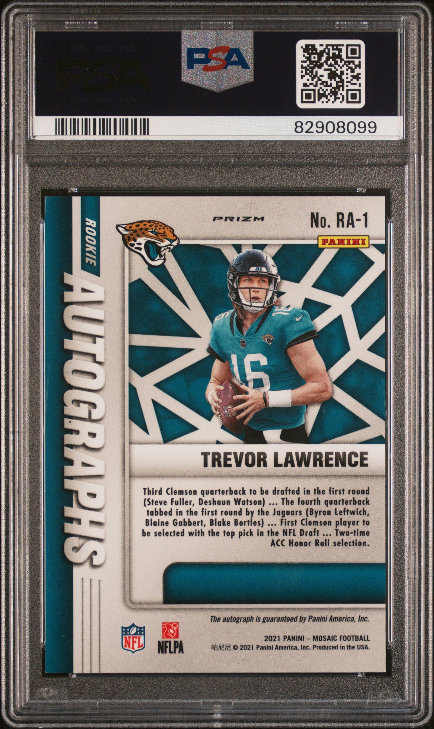 2021 Panini Mosaic Rookie Autographs Mosaic Trevor Lawrence #RA1 PSA 9 Auto 10