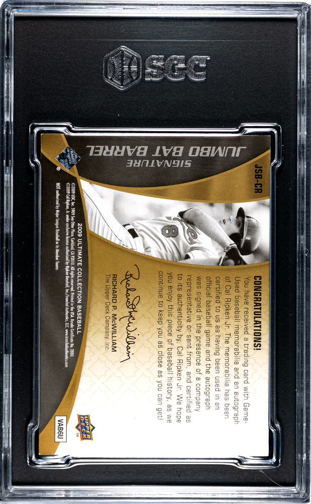 2009 Upper Deck Ultimate Cal Ripken JR. #JSB-CR Jumbo . Bat Barrel SGC 8.5