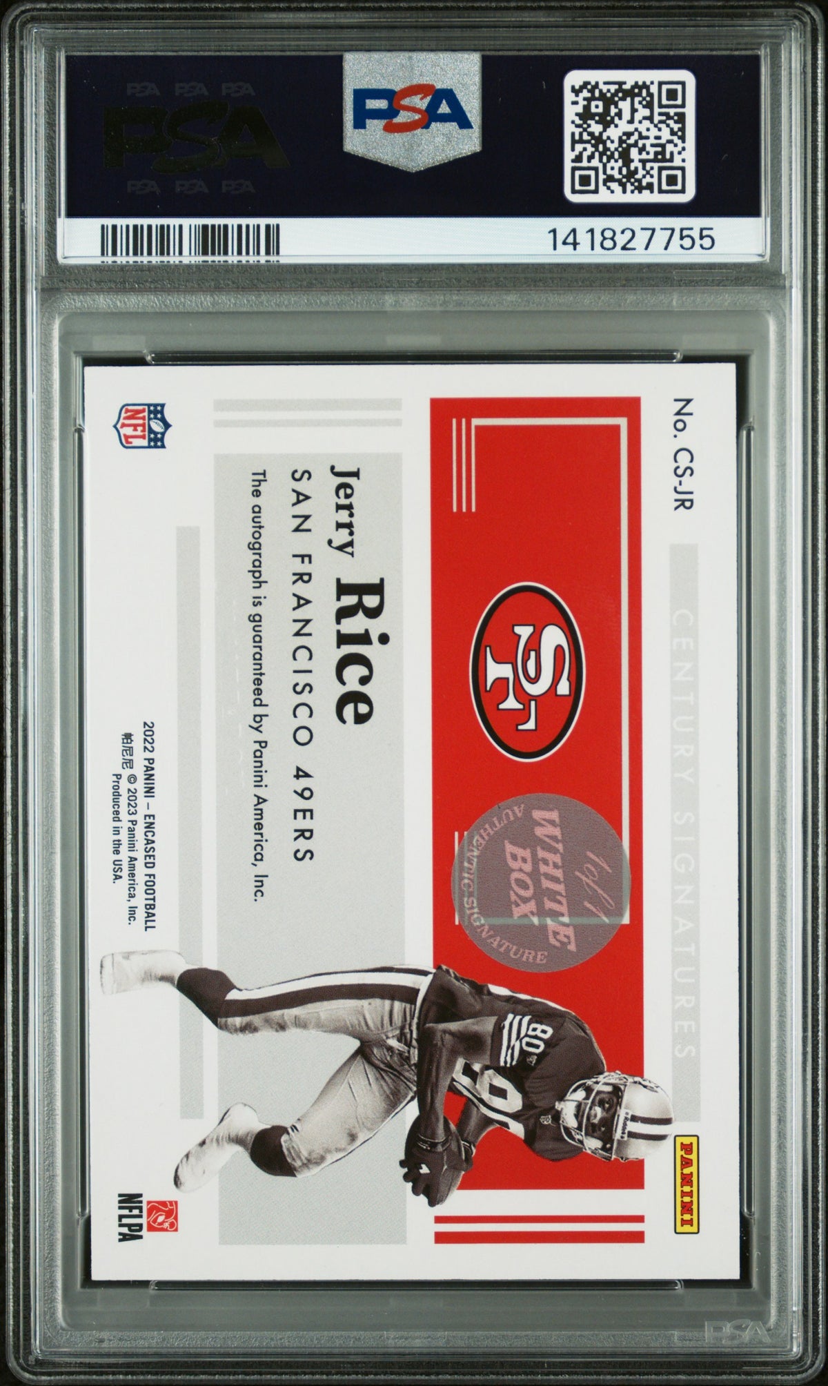 2022 Panini Encased Century Signatures Jerry Rice #CSJR Ruby White Box 1/1 PSA 8