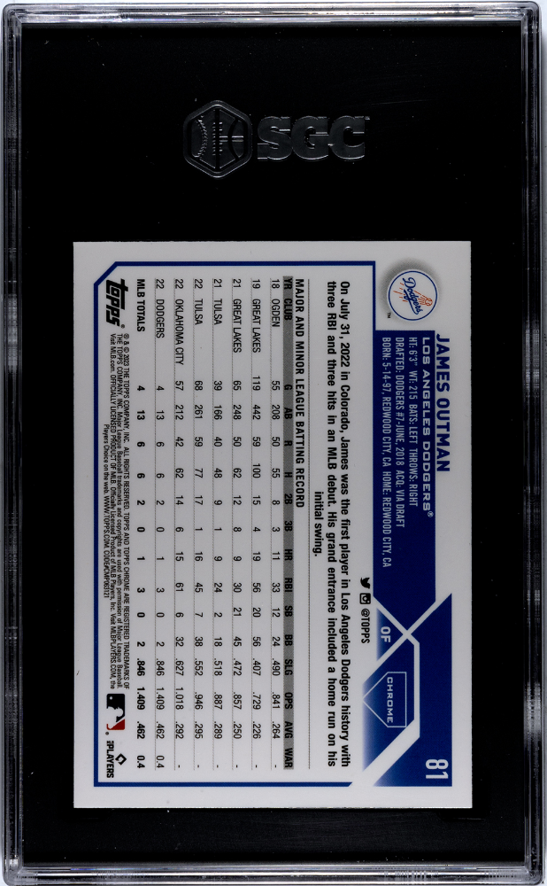 2023 Topps Chrome James Outman #81 Pink Refractor SGC 10