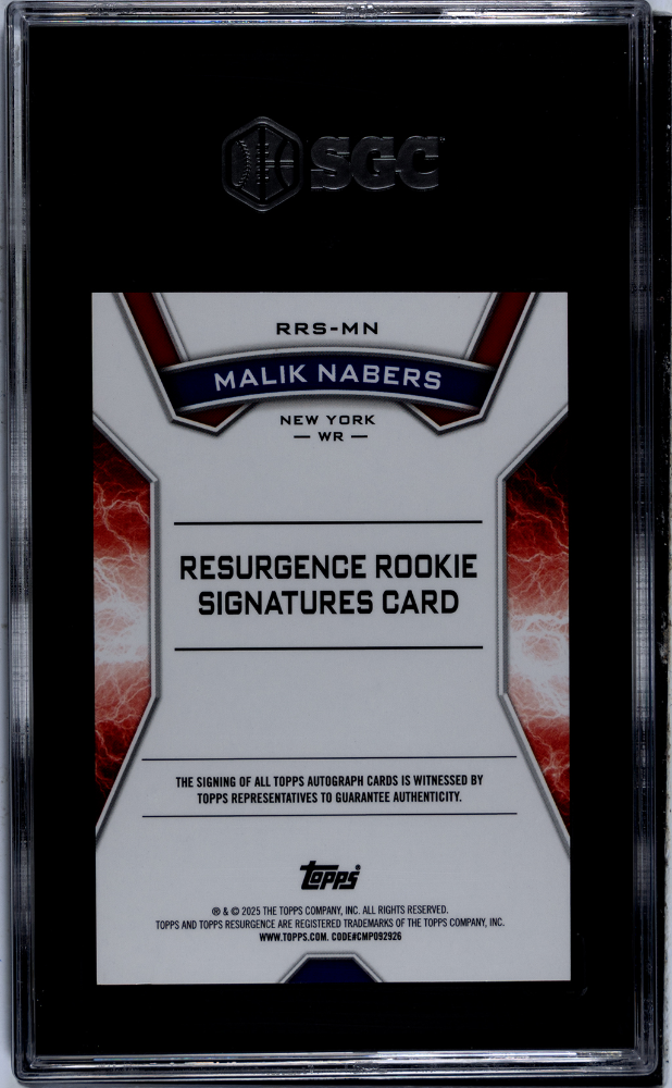 2024 Topps Resurgence Malik Nabers #RRS-MN Rookie Sigs. SGC 9 Auto 10