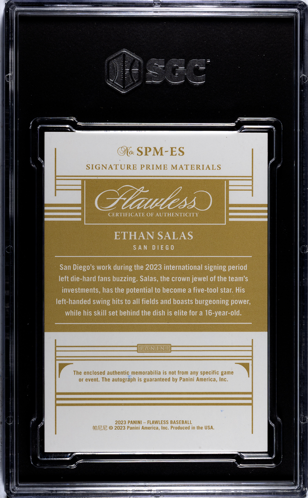 2023 Panini Flawless Ethan Salas #SPM-ES SIG. Prime Mat. Ruby SGC 9 Auto 10