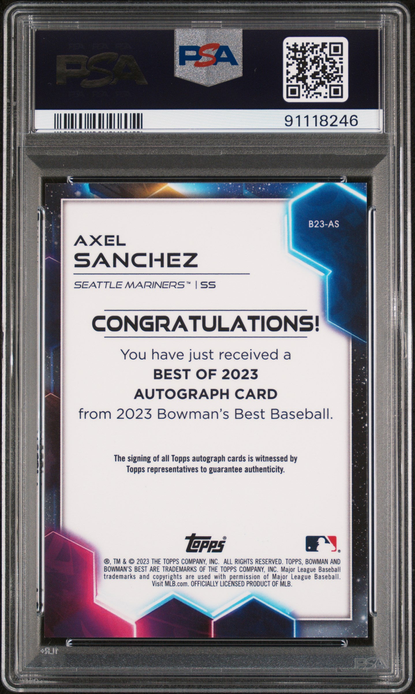 2023 Bowman's Best Best Of 2023 Autographs Axel Sanchez #B23AS PSA 9