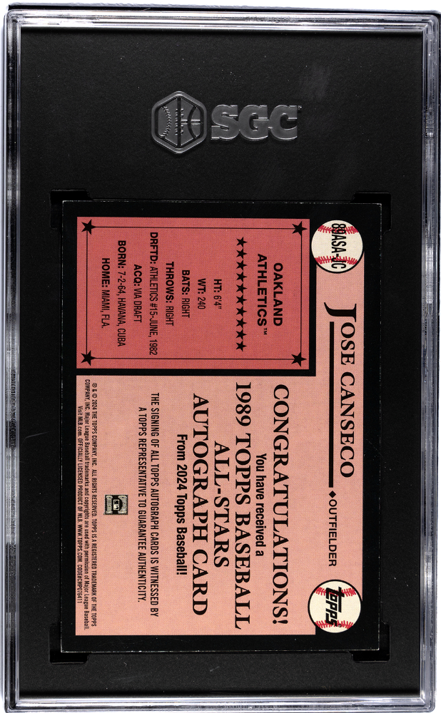 2024 Topps Jose Canseco #89ASA-JC '89 A Autograph SGC 9 Auto 10