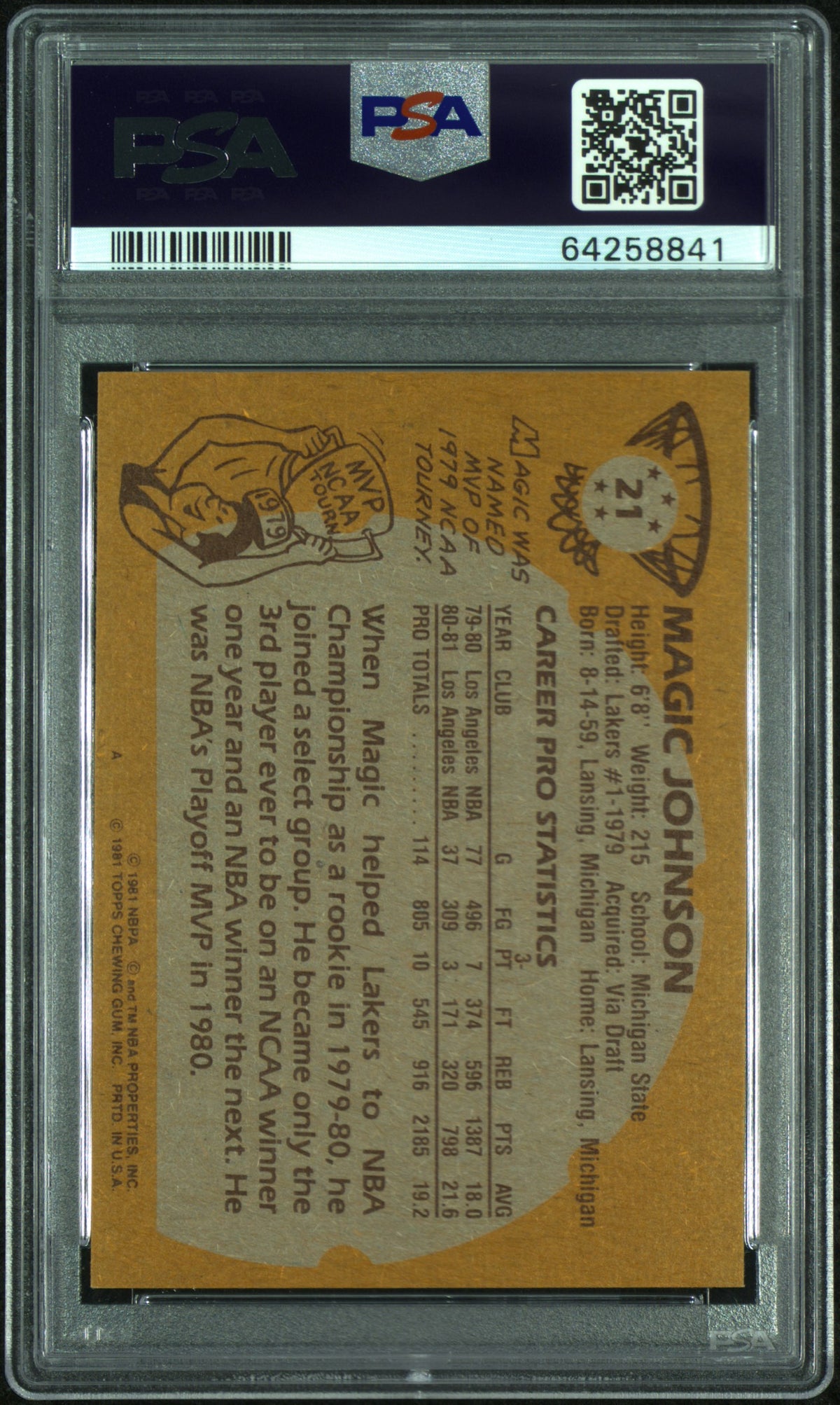 1981 Topps Magic Johnson #21 PSA 7