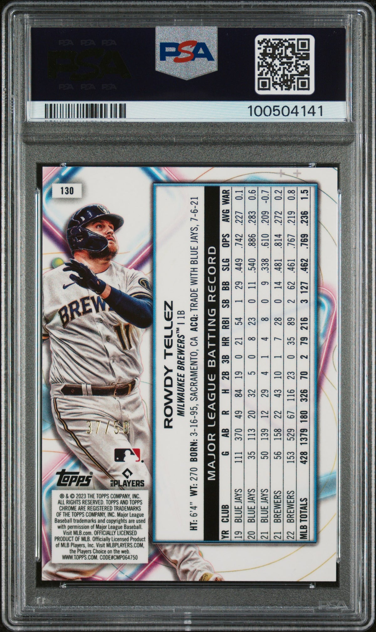 2023 Topps Cosmic Chrome Rowdy Tellez #130 Gold Interstellar Ref PSA 10