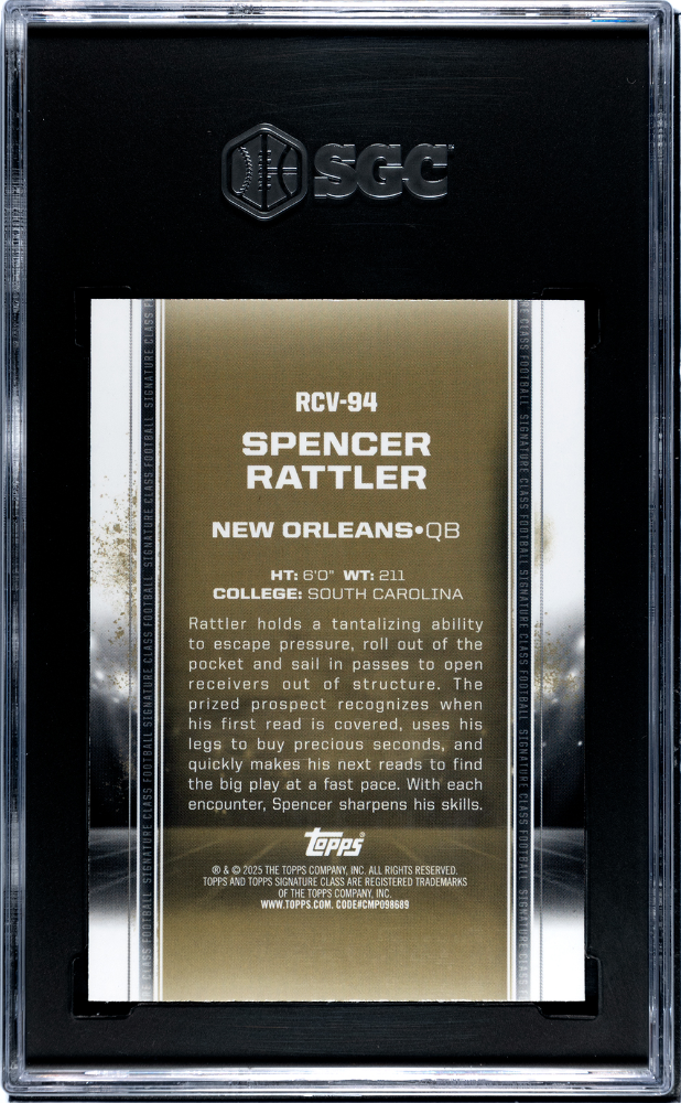2024 Topps Signature Class Spencer Rattler #RCV-94 Var. Purple Refractor SGC 8.5