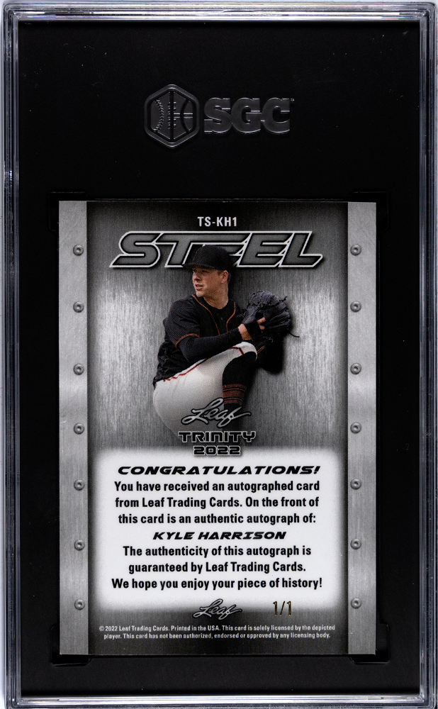 2022 Leaf Trinity Kyle Harrison #TS-KH1 Lutetium Steel Auto Green 1SGC