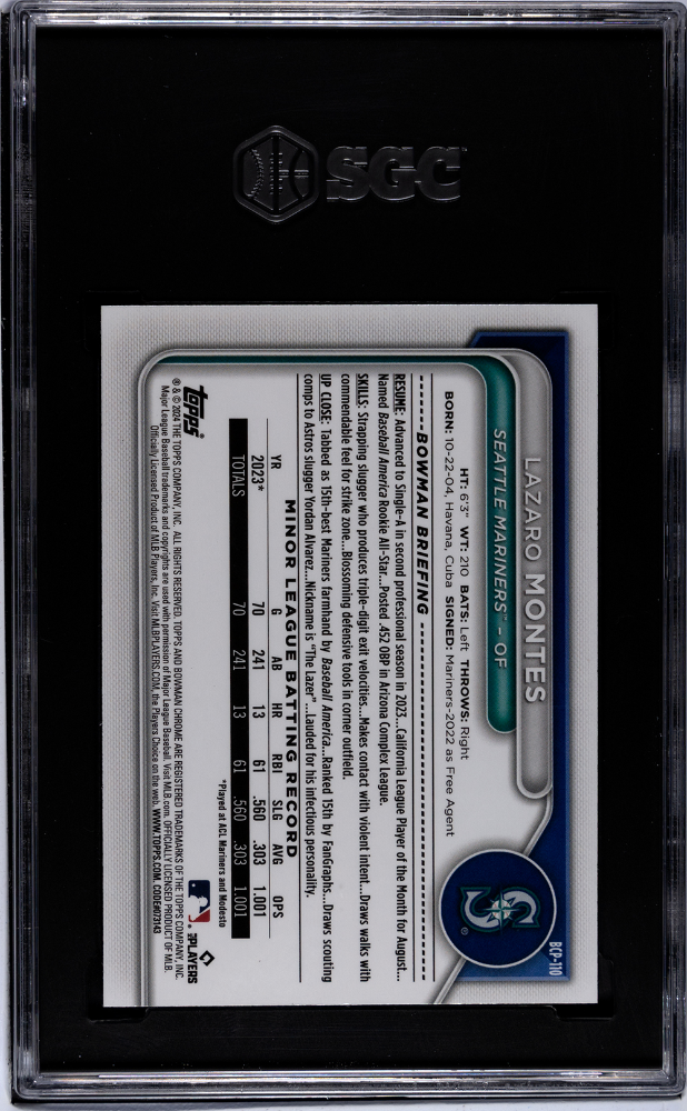 2024 Bowman Sapphire Lazaro Montes #BCP-110 Chrome Prospect SGC 8.5
