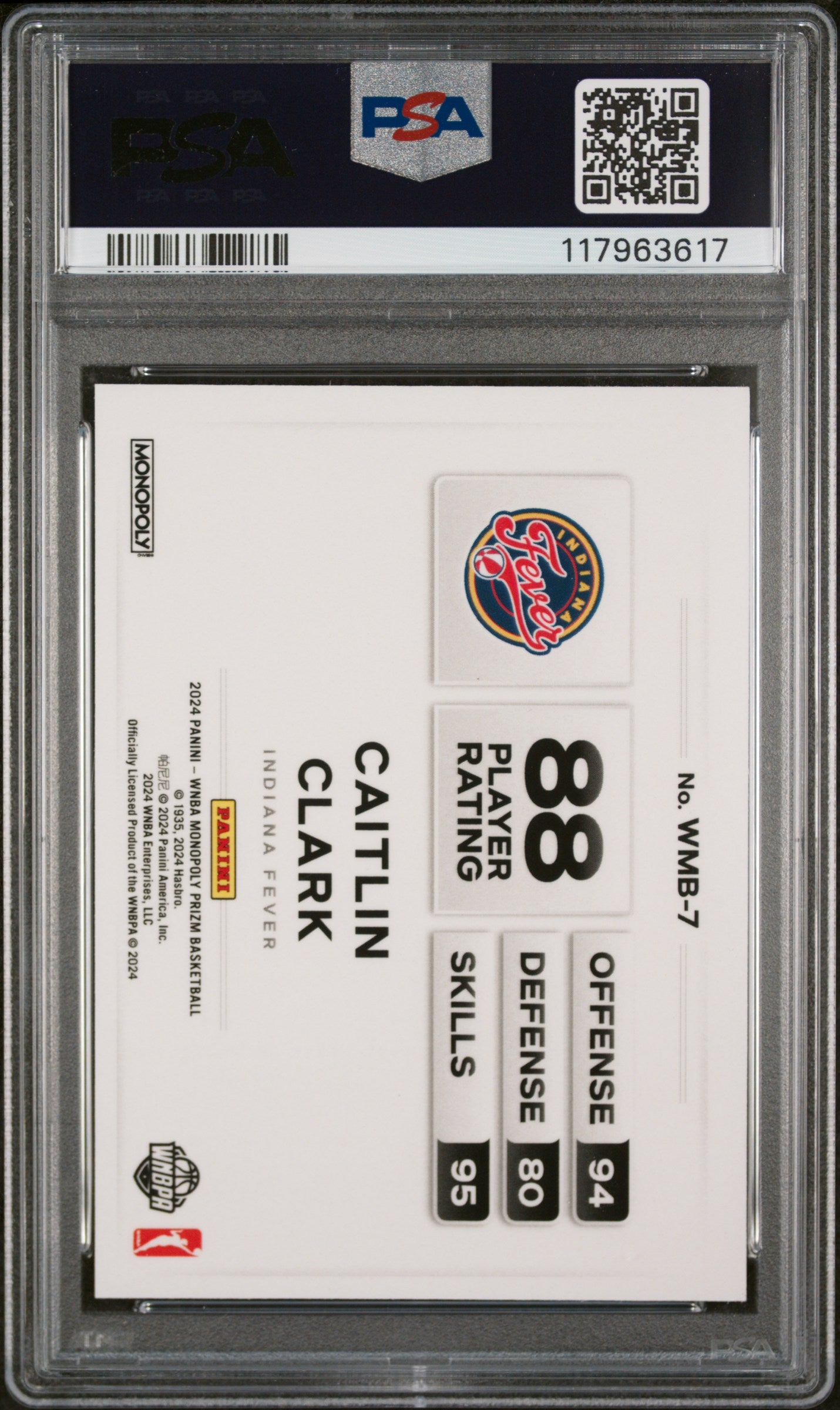 2024 Panini Prizm Monopoly WNBA Money Blast White Caitlin Clark #7 PSA 8