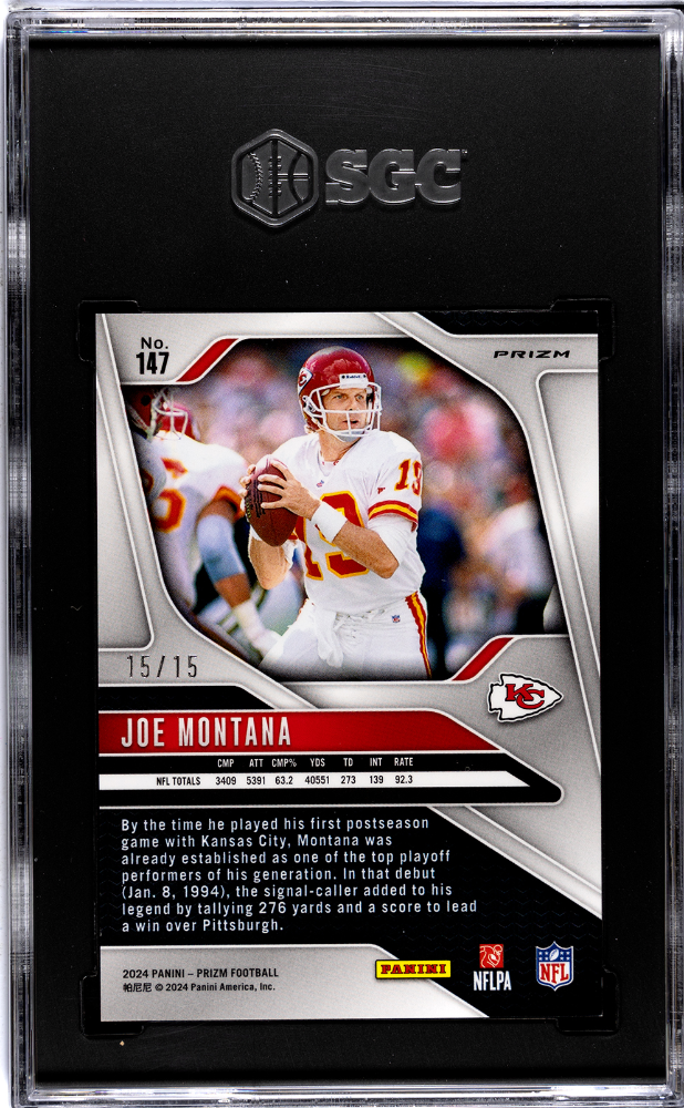 2024 Panini Prizm Joe Montana #147 Forest Camo SGC 10