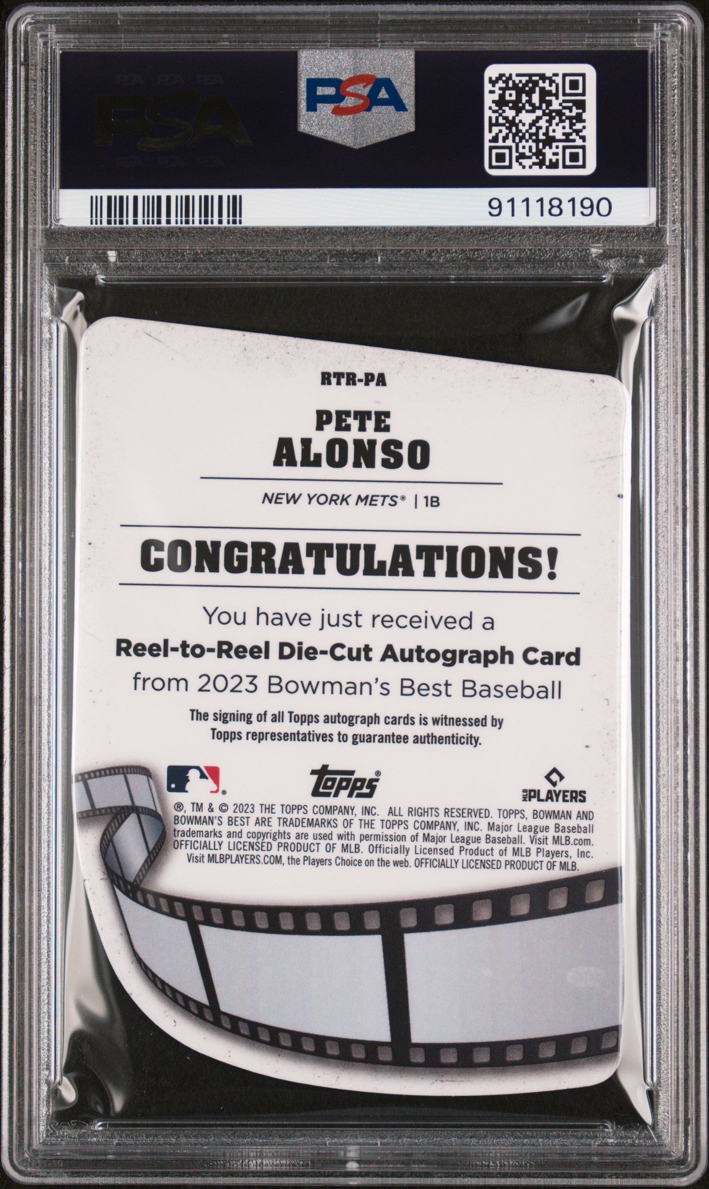 2023 Bowman's Best Reel To Reel Die-Cuts Auto Pete Alonso #RTRPA DC Lava PSA 10
