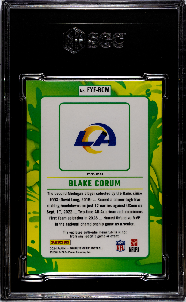 2024 Donruss Optic Blake Corum #FYF-BCM First Year Fresh Mat. SGC 7