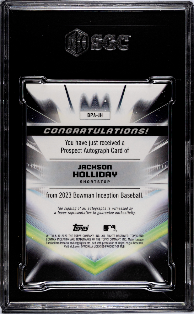 2023 Bowman Inception Jackson Holliday #BPA-JH Prospect Gold Electricity SGC 9